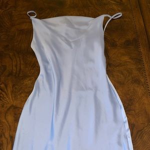 Blue slip dress with fitted waist
